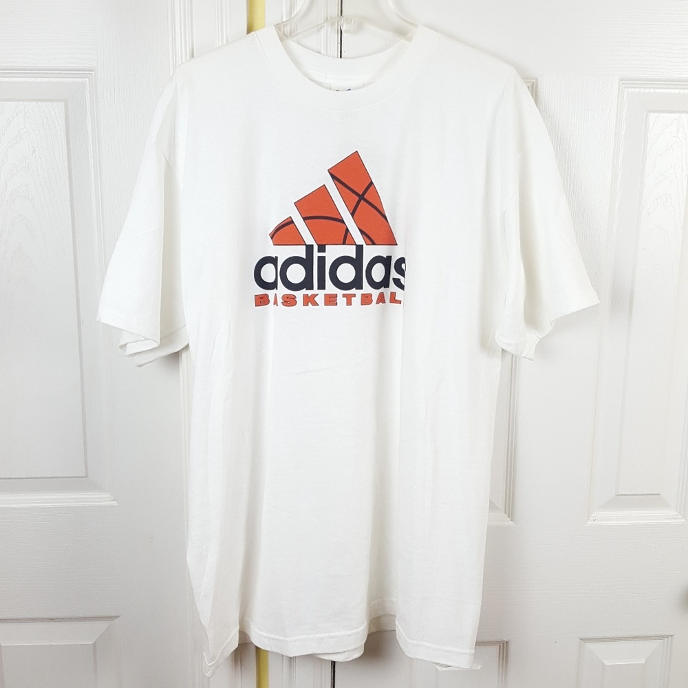 Adidas Basketball White Graphic Tee Shirt Large